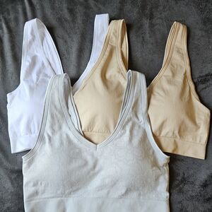 AnyBody Seamless Bralette Trio - White, Cream, Tan